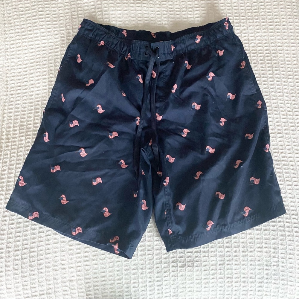 Faded Glory navy American flag print men’s swim trunks size Large